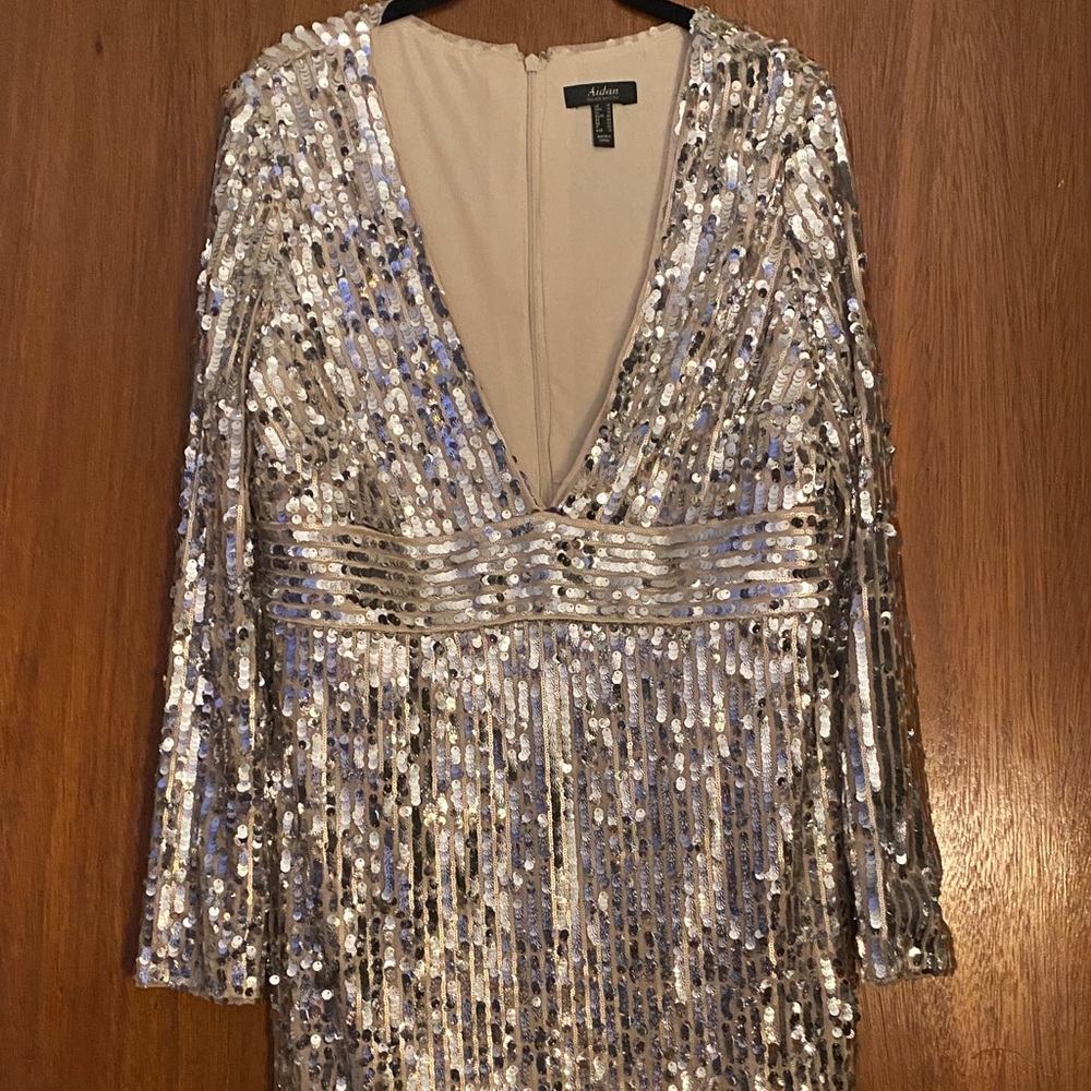 Adrianna Papell Silver Sequin Gown